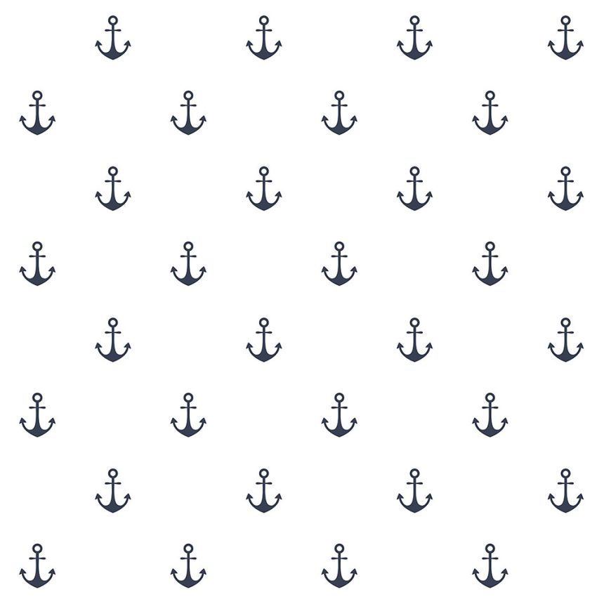 Vliesová biela tapeta, modré kotvy 138965, Regatta Crew, Esta Home