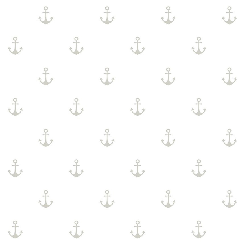 Vliesová biela tapeta, strieborné kotvy 138964, Regatta Crew, Esta Home