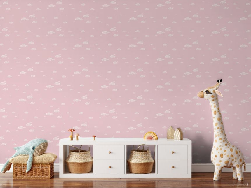 Papierová ružová tapeta, mráčiky, obloha, hviezdičky 458-3, Pippo, ICH Wallcoverings
