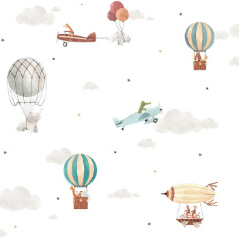 Papierová detská tapeta so zvieratkami, lietadlami, balónmi 456-2, Pippo, ICH Wallcoverings