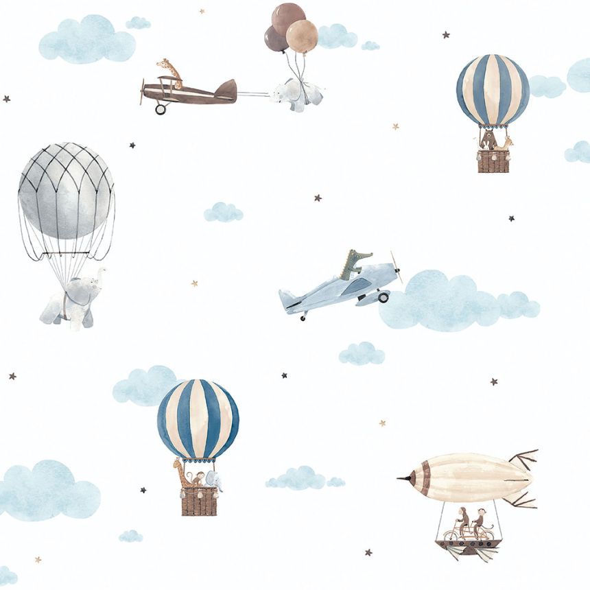 Papierová detská tapeta so zvieratkami, lietadlami, balónmi 456-1, Pippo, ICH Wallcoverings