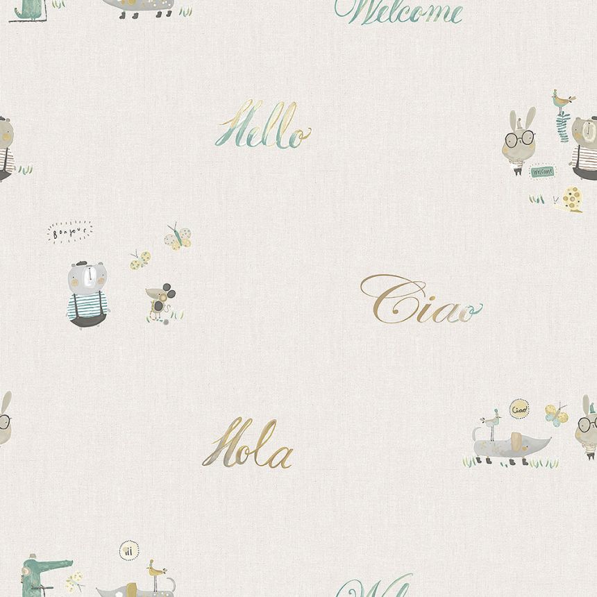 Papierová detská tapeta so zvieratkami a textom 3353-1, Oh lala, ICH Wallcoverings