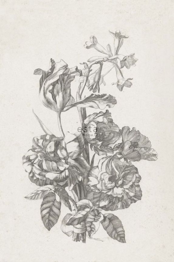 Vliesová fotoapeta, Rytina kytica kvetov 158887, 186 x 279 cm, Blush, Esta Home