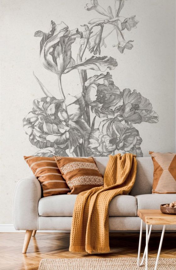 Vliesová fotoapeta, Rytina kytica kvetov 158887, 186 x 279 cm, Blush, Esta Home