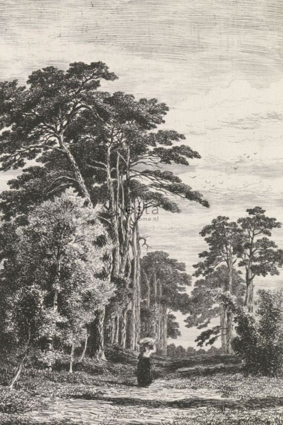 Vliesová fotoapeta, Rytina borovicového lesa 158886, 186 x 279 cm, Blush, Esta Home