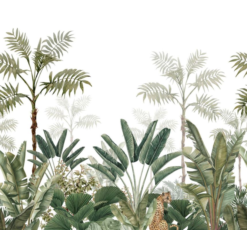 Vliesová fototapeta - džungľa, palmy, tropické listy, leopard 158951, 300x279cm, Paradise, Esta