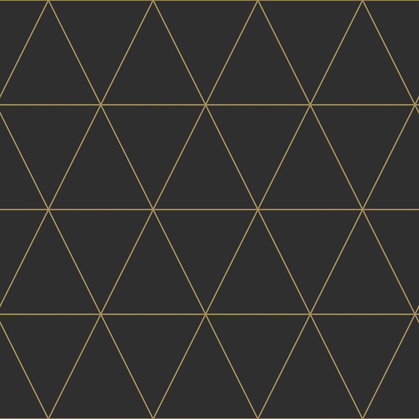 Čierna vliesová tapeta geometrický vzor, zlaté obrysy trojuholníkov 347684, City Chic, Precious, Origin