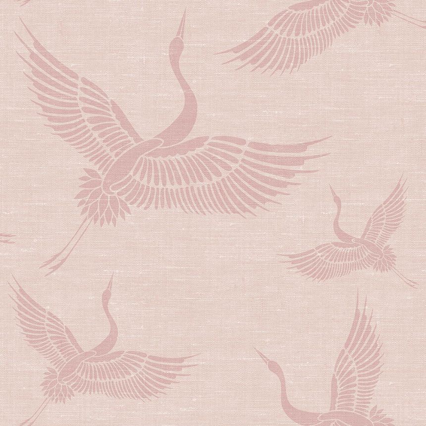 Vliesová ružová tapeta - vtáky, žeriavy - látková textúra 347757, Natural Fabrics, Origin