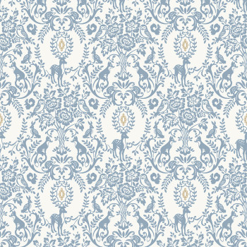 Modrá vliesová detská tapeta - ornamenty, kvety, lesné zvieratká JS3304, Jack´N Rose 2024 , Grandeco