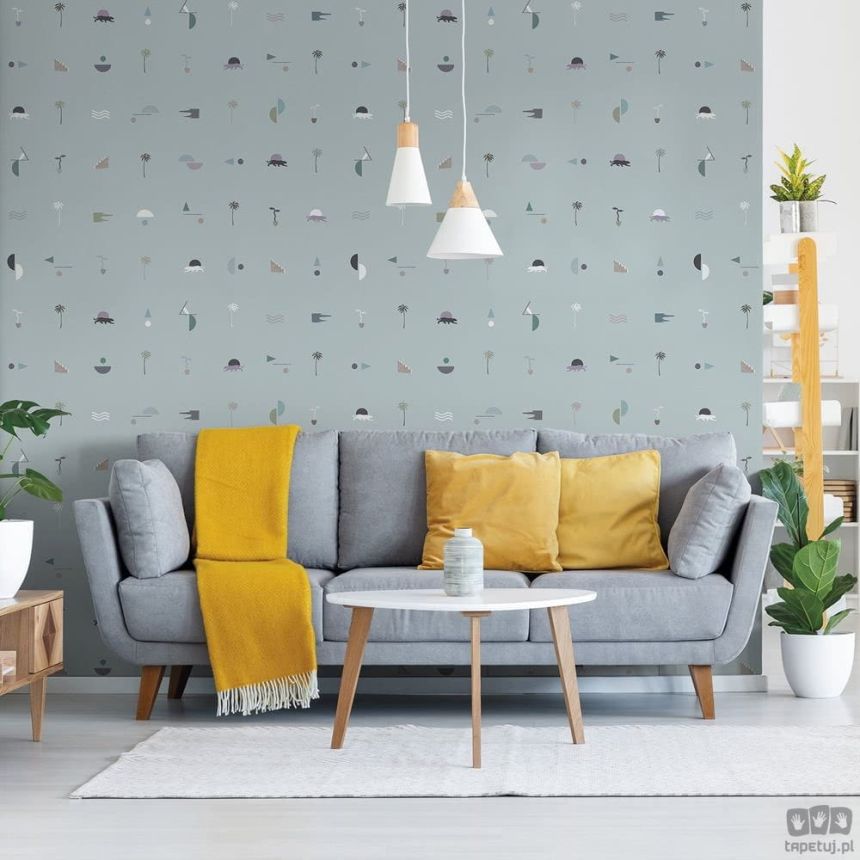 Modrá vliesová tapeta s palmami, pantermi 6510-1, 106x300cm, Batabasta, ICH Wallcoverings