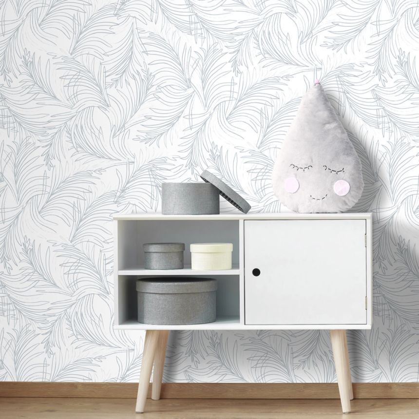 Bielo-modrá vliesová tapeta na stenu, palmové listy 6507-1, Batabasta, ICH Wallcoverings