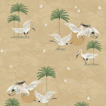 Okrová romantická vliesová tapeta na stenu, vtáky, palmy 6501-4, Batabasta, ICH Wallcoverings