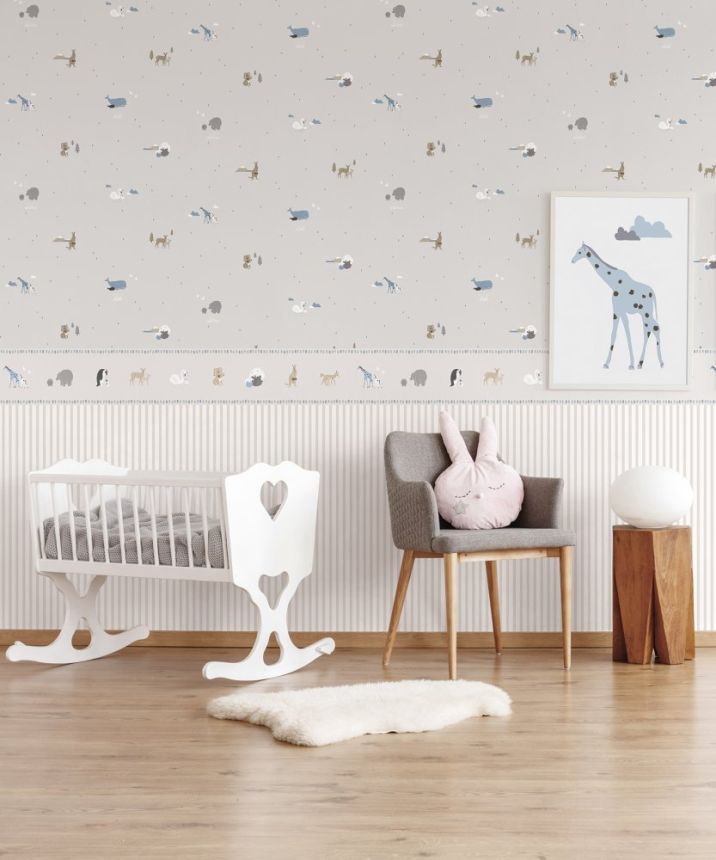 Sivá detská samolepiaca bordúra so zvieratkami 7504-2, Noa, ICH Wallcoverings