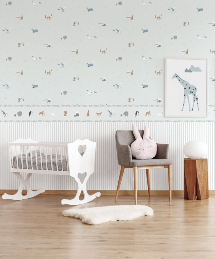 Modrá detská samolepiaca bordúra so zvieratkami 7504-1, Noa, ICH Wallcoverings