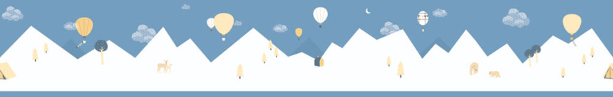 Modrá detská samolepiaca bordúra, hory, balóny 7501-4, Noa, ICH Wallcoverings