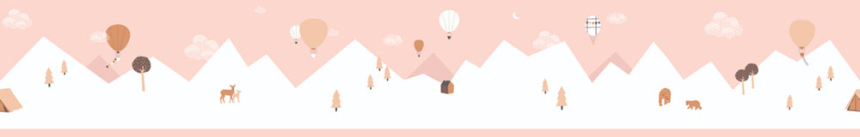 Ružová detská samolepiaca bordúra, hory, balóny 7501-3, Noa, ICH Wallcoverings