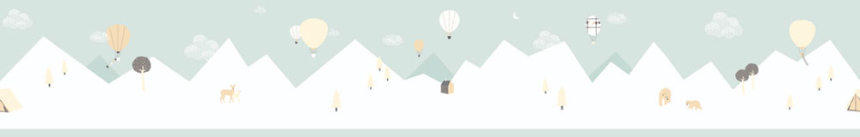Mentolová detská samolepiaca bordúra, hory, balóny 7501-1, Noa, ICH Wallcovering