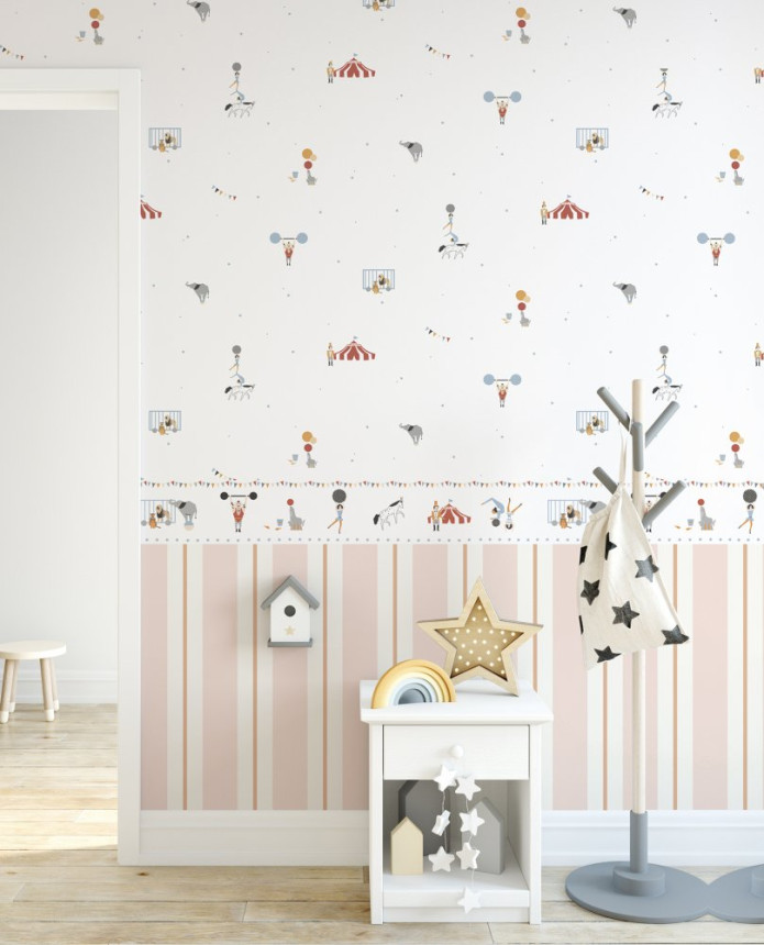 Biela detská samolepiaca bordúra, motívy z cirkusu 7500-3, Noa, ICH Wallcovering