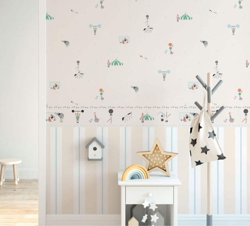 Krémová detská samolepiaca bordúra, Cirkus 7500-2, Noa, ICH Wallcovering