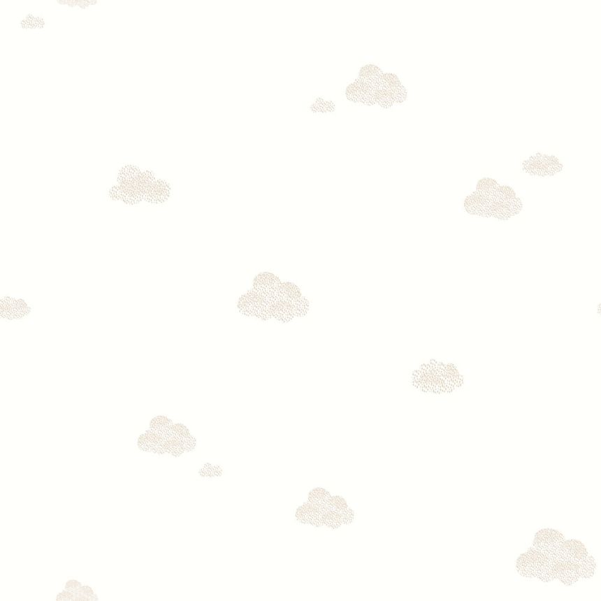 Biela vliesová detská tapeta s béžovými mráčikmi 7006-2, Noa, ICH Wallcoverings