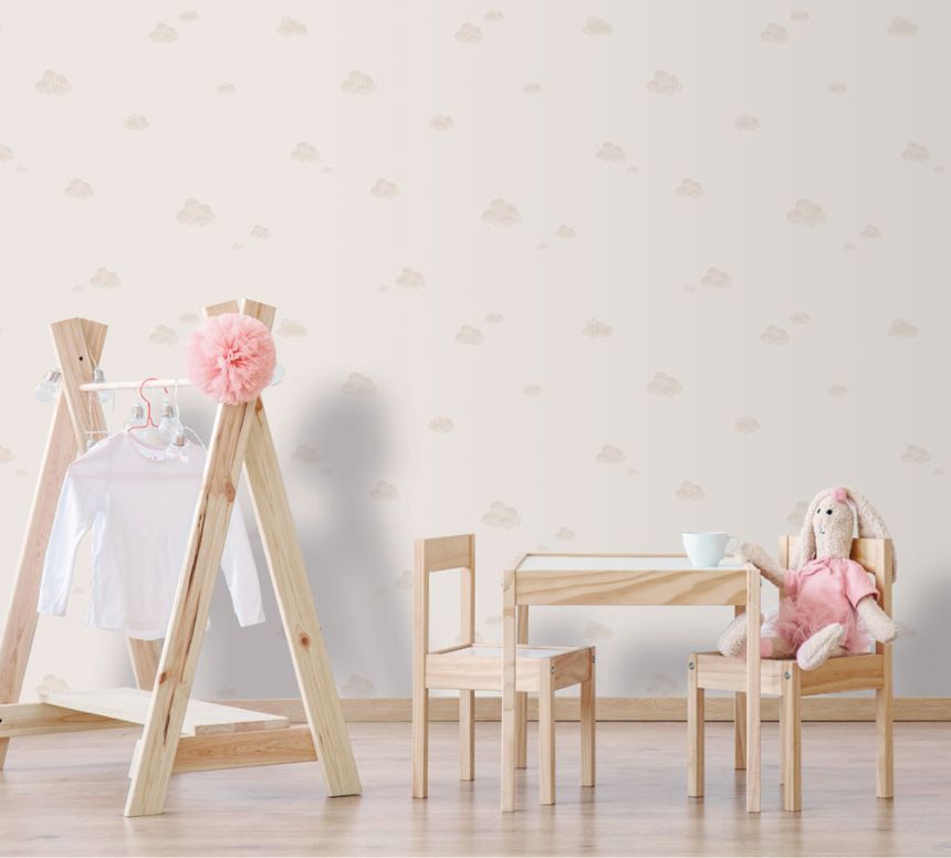 Biela vliesová detská tapeta s béžovými mráčikmi 7006-2, Noa, ICH Wallcoverings