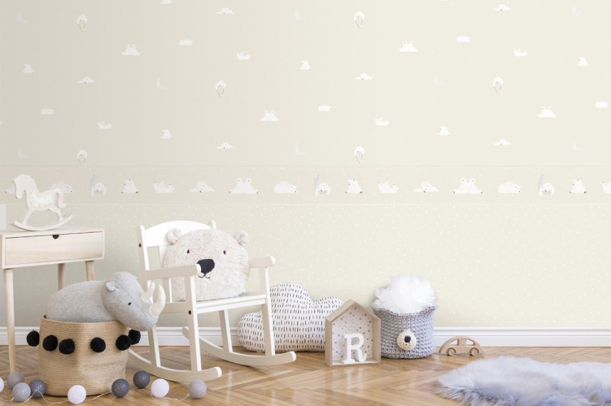 Béžová vliesová detská tapeta - medvedíky, zvieratká 7003-2, Noa, ICH Wallcoverings