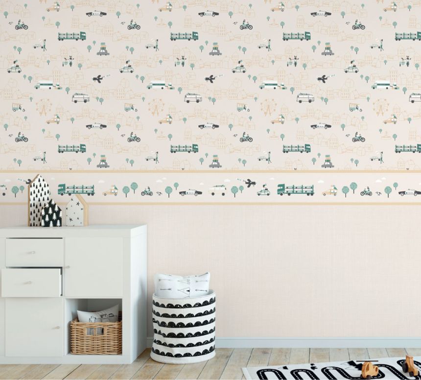 Krémová vliesová detská chlapcenska tapeta, mesto, autá 7002-2, Noa, ICH Wallcoverings