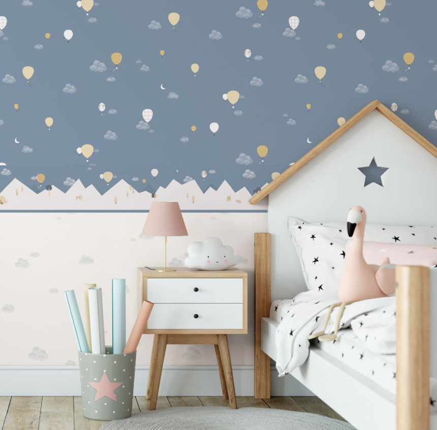 Modrá vliesová detská tapeta - mráčiky, balóny 7001-4, Noa, ICH Wallcoverings