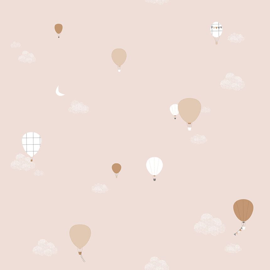 Ružová vliesová detská tapeta - mráčiky, balóny 7001-3, Noa, ICH Wallcoverings