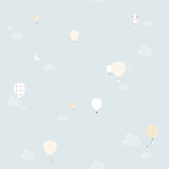 Mentolová vliesová detská tapeta - mráčiky, balóny 7001-1, Noa, ICH Wallcoverings
