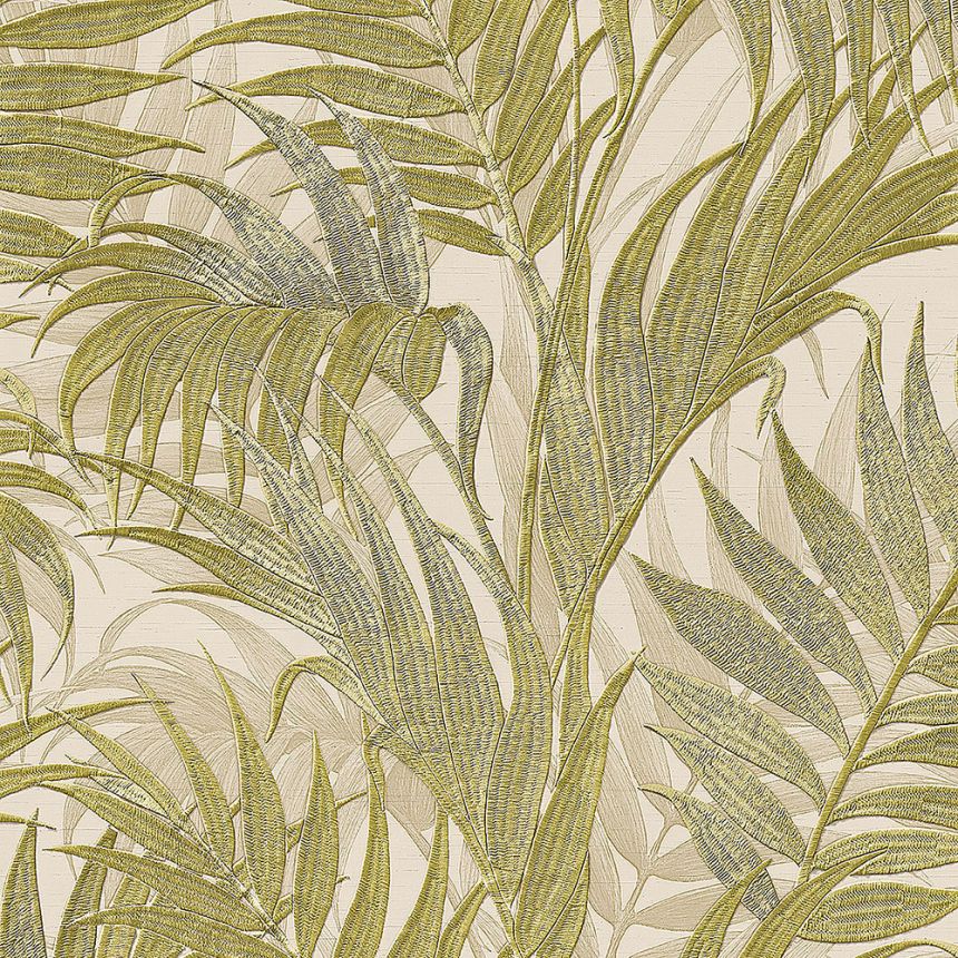 Luxusná béžová vliesová tapeta, zelené palmové listy GR322104, Grace, Design ID