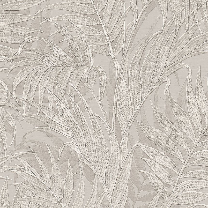 Luxusná sivostrieborná vliesová tapeta, palmové listy GR322103, Grace, Design ID