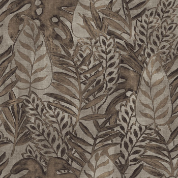 Vliesová sivohnedá tapeta listy, textilná štruktúra TA25062 Tahiti, Decoprint