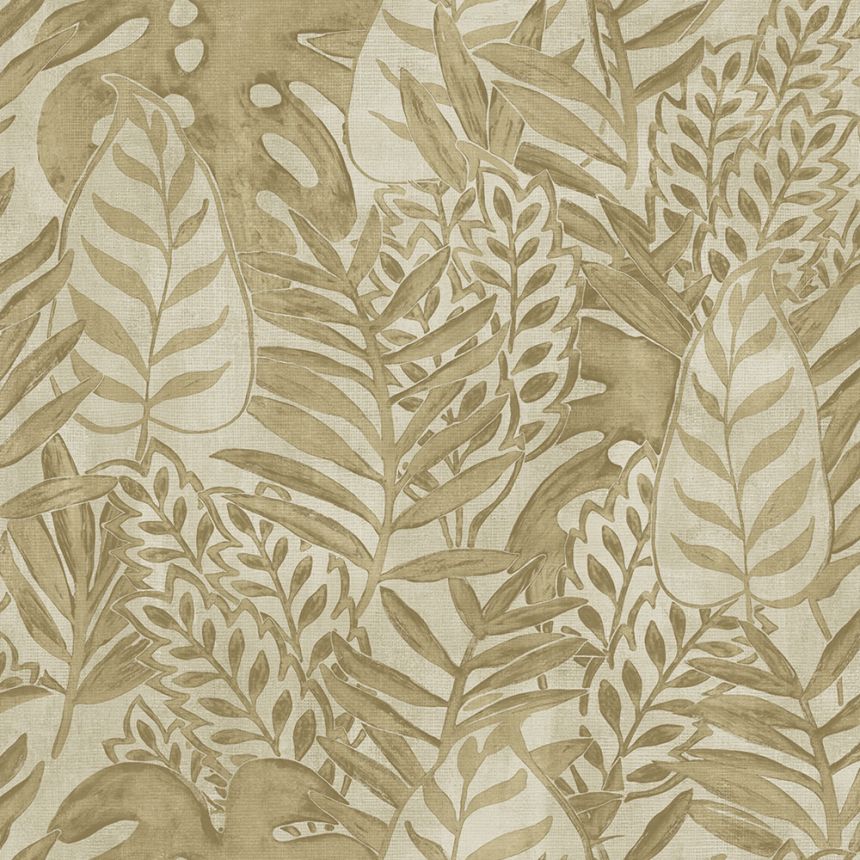 Vliesová béžová tapeta listy, textilná štruktúra TA25061 Tahiti, Decoprint