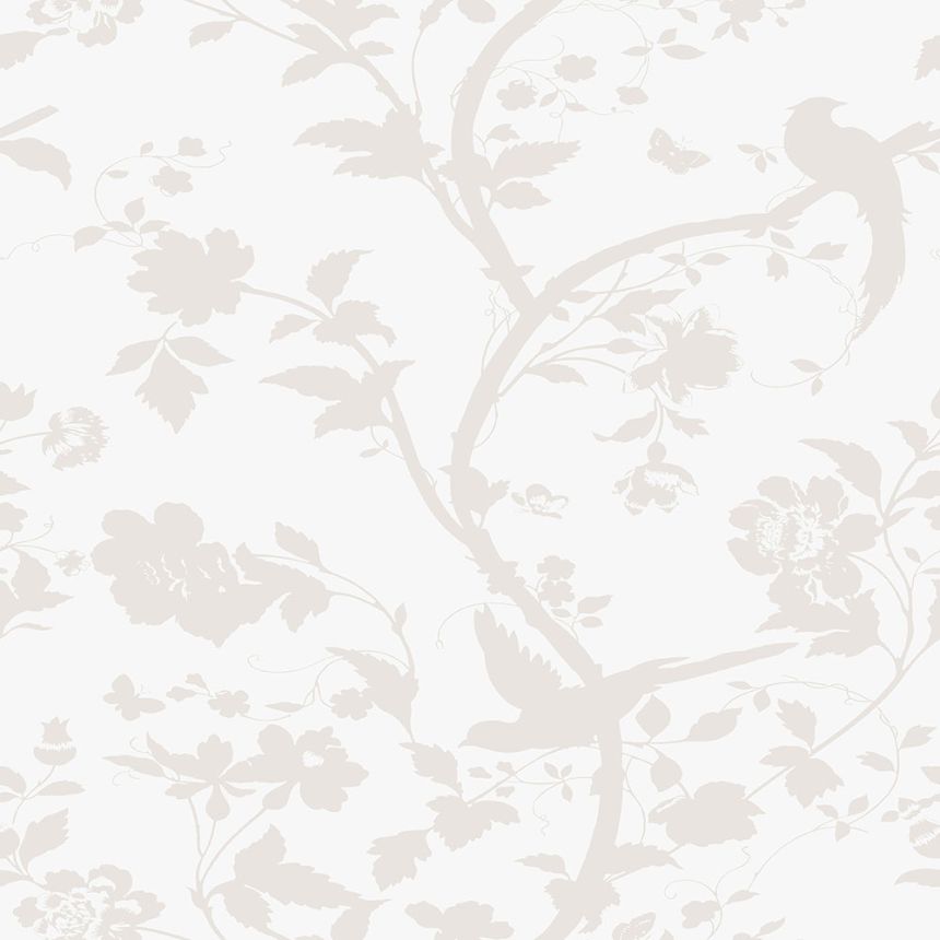 Vliesová tapeta na stenu s béžovými kvetmi a vtáčikmi 113391, Laura Ashley, Graham & Brown
