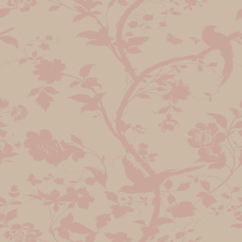 Vliesová tapeta na stenu s ružovými kvetmi a vtáčikmi 113389, Laura Ashley, Graham & Brown