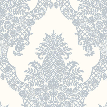 Modrobiela predglejená tapeta, ananás, ornamenty DM4974, Damask, York