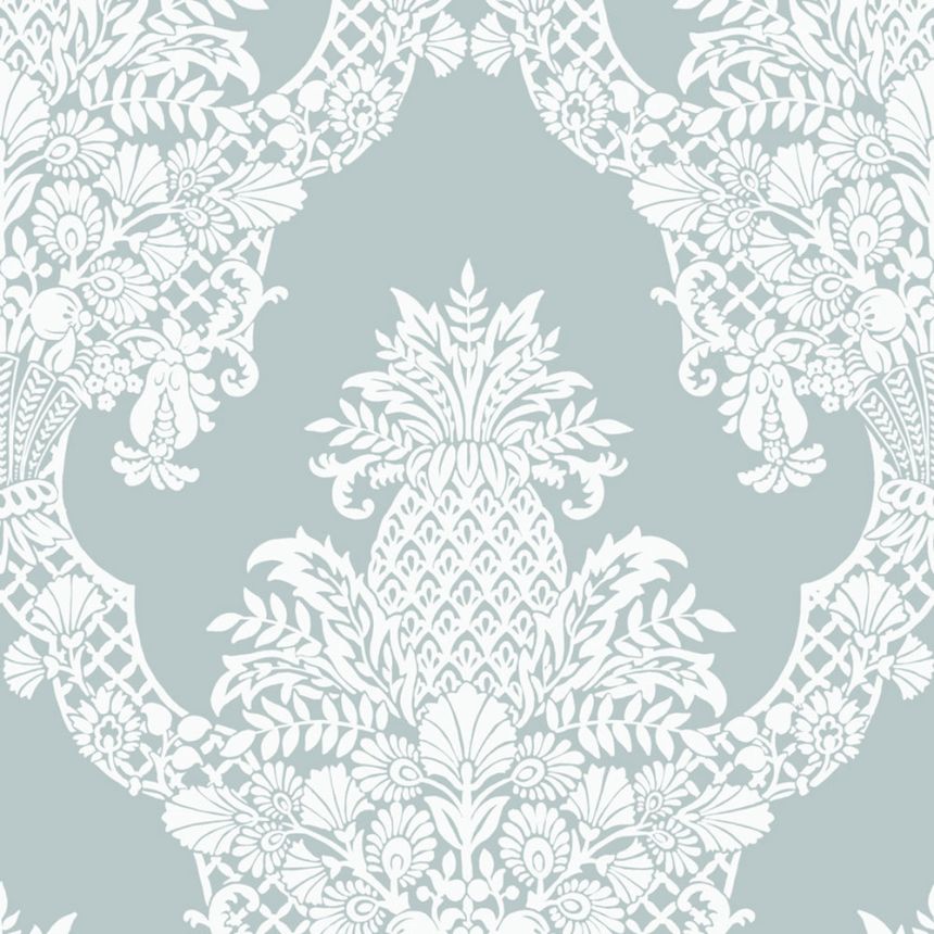 Tyrkysová predglejená tapeta, ananás, ornamenty DM4973, Damask, York