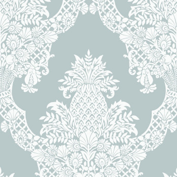 Tyrkysová predglejená tapeta, ananás, ornamenty DM4973, Damask, York