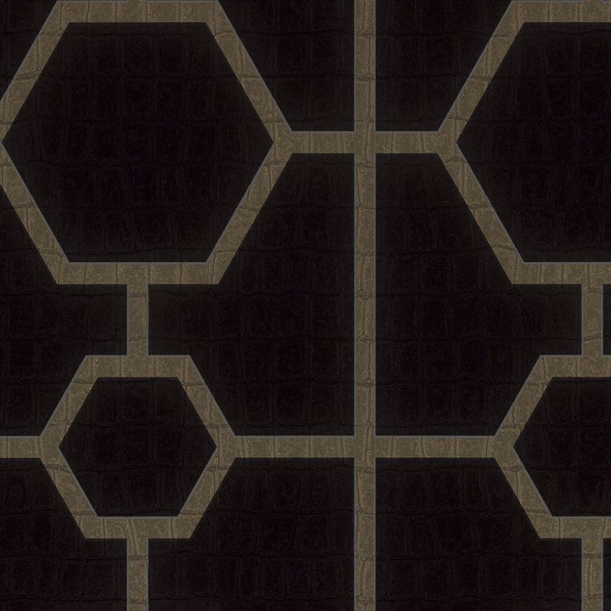 Čierna geometrická vliesová tapeta s vinylovým povrchom Z80023 Philipp Plein, Zambaiti Parati