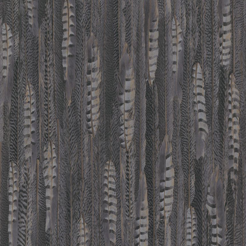Sivo-čierna vliesová tapeta s pierkami 17959, Inspire, BN Walls