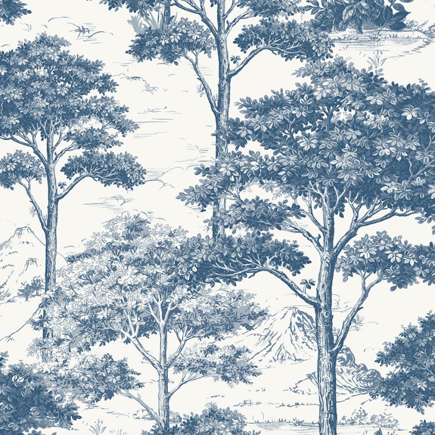Modrá vliesová tapeta les, stromy MN3007, Maison, Grandeco