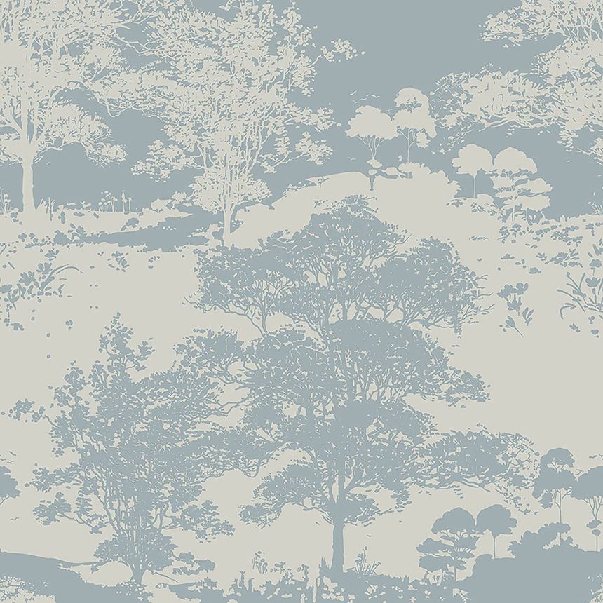 Tyrkysovo-strieborná vliesová tapeta - stromy, les 105228, Reclaim, Graham&Brown